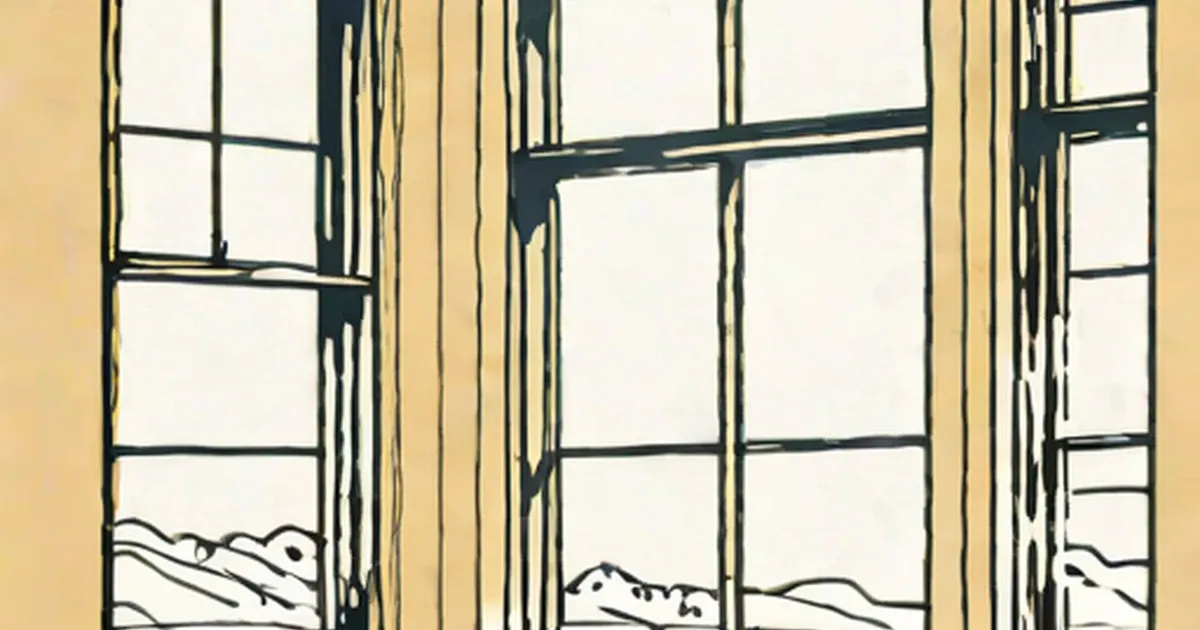 Dark-framed multi-pane windows overlooking a snowy landscape