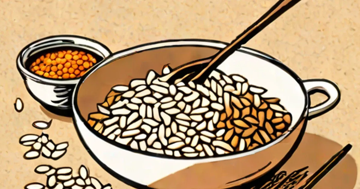 Raw brown rice in a white bowl with black chopsticks