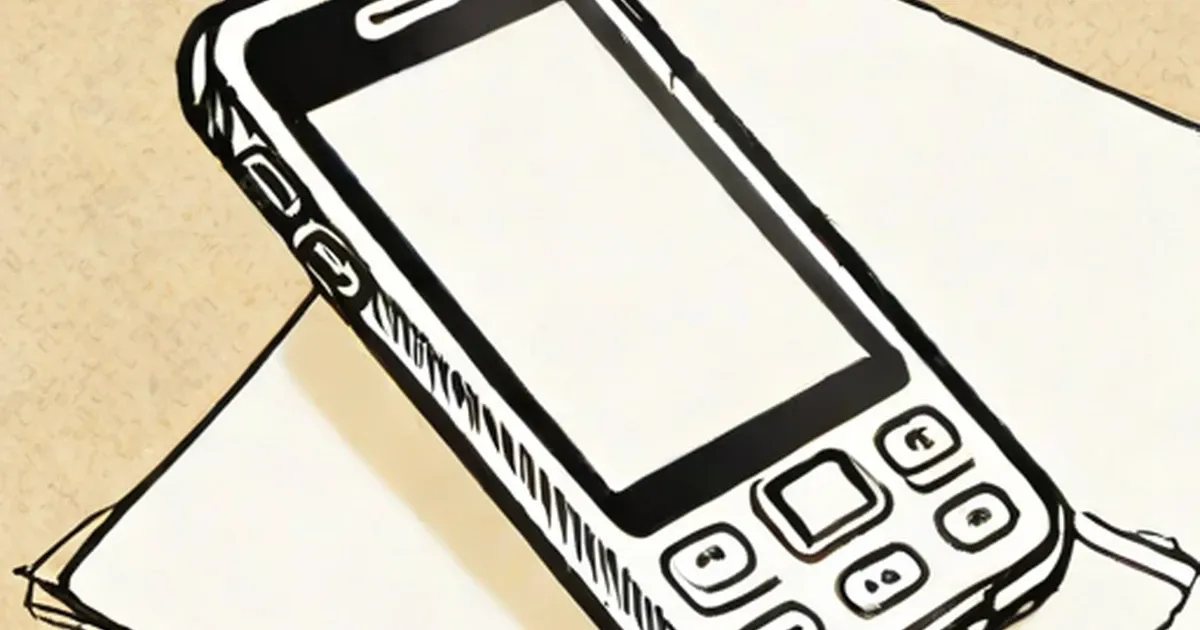 Older style mobile phone illustration with blank screen and numeric keypad