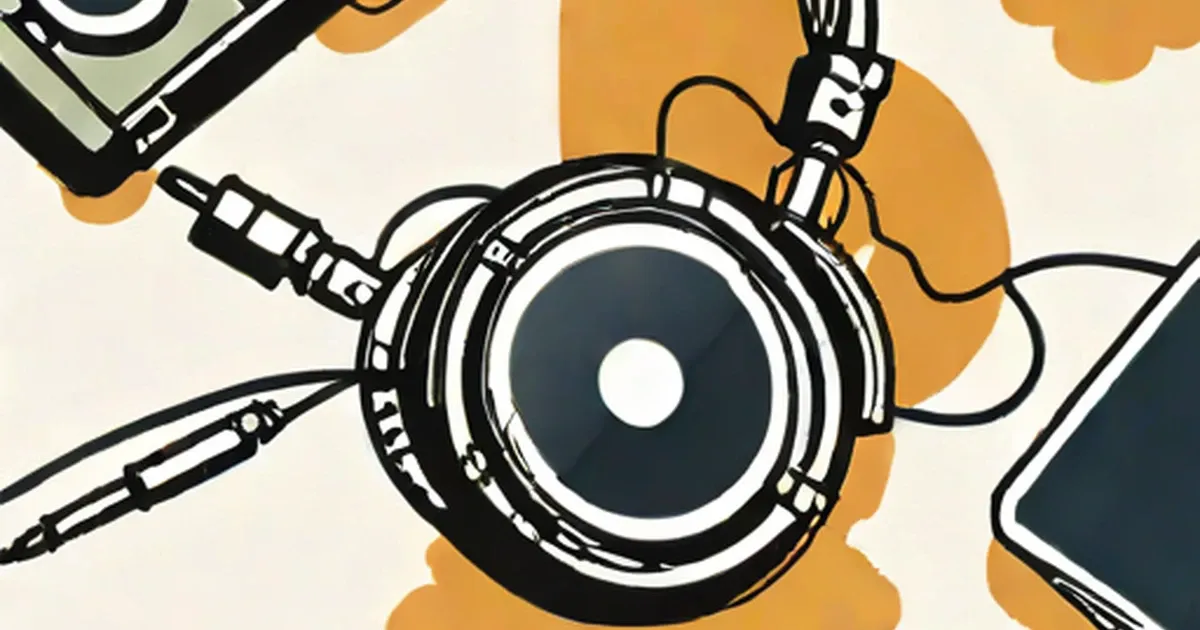 Headphones connected to a PSP gaming device with cables