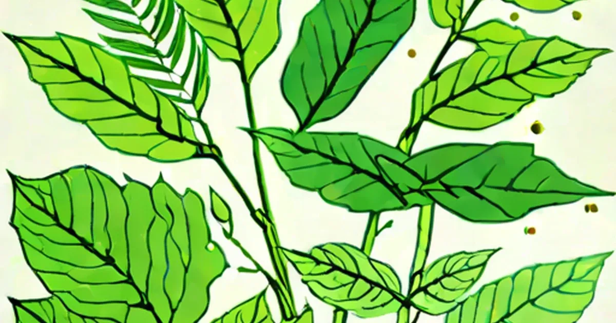 Illustrated bright green leaves with pronounced vein patterns