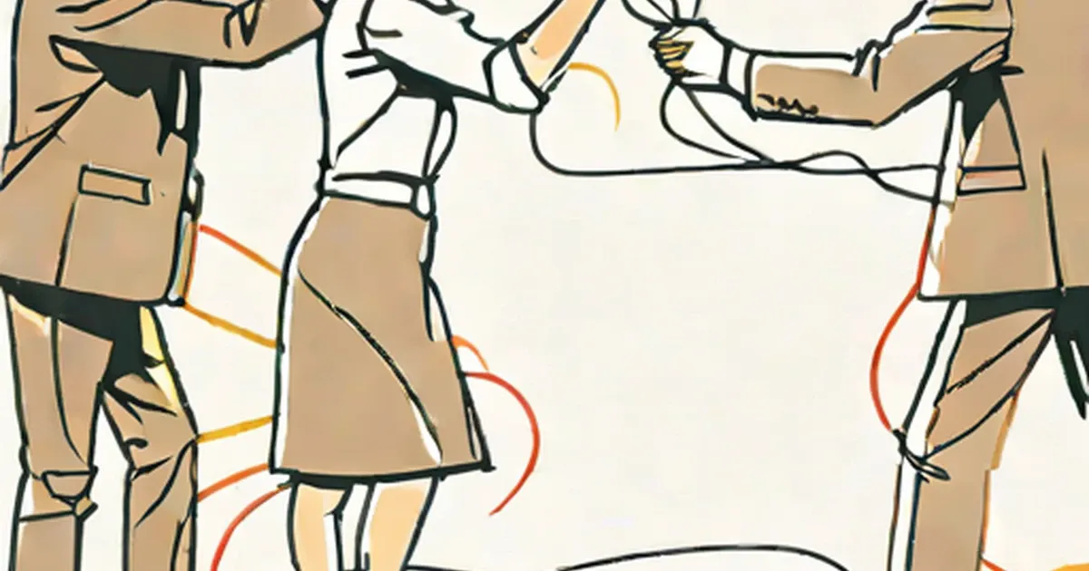 Two people facing each other with red and orange tension lines between them