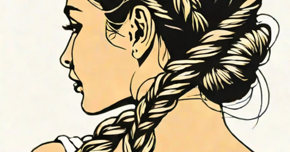 Person in profile wearing a French braid, illustrated in line art