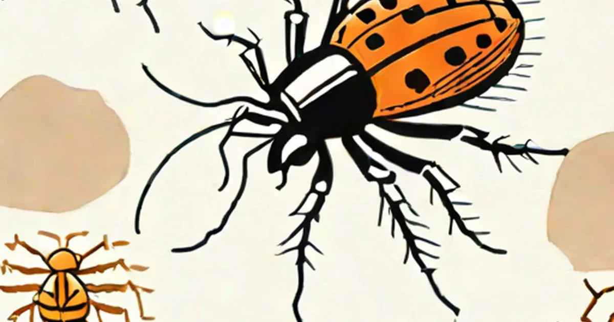 Ticks illustrated in orange and black with extended legs