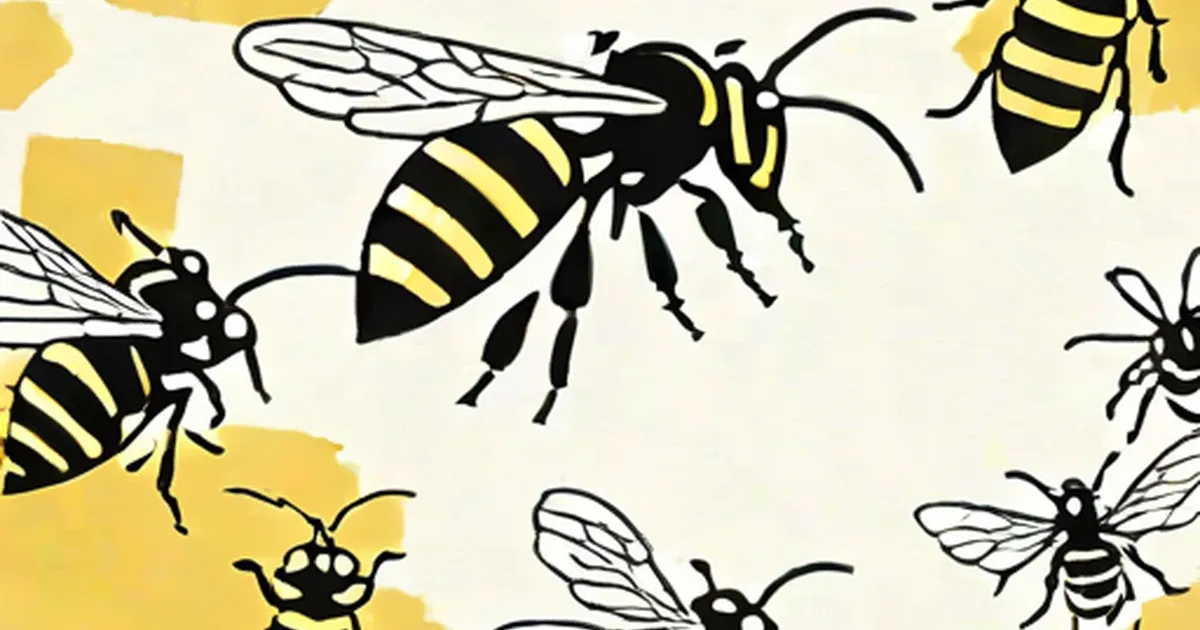 Black and yellow illustrated wasps on a pale yellow background