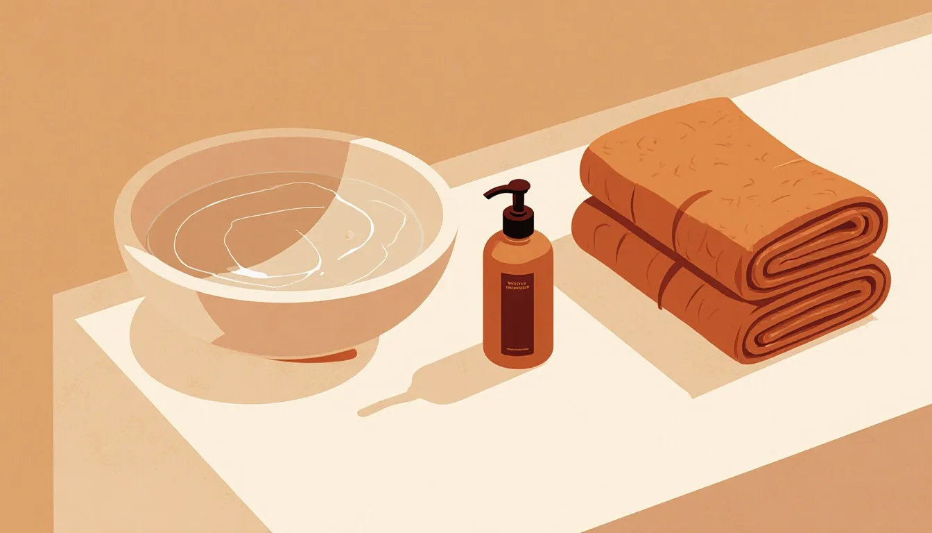 A basin of water, a small shampoo bottle, and a towel arranged for bathing a pet rat
