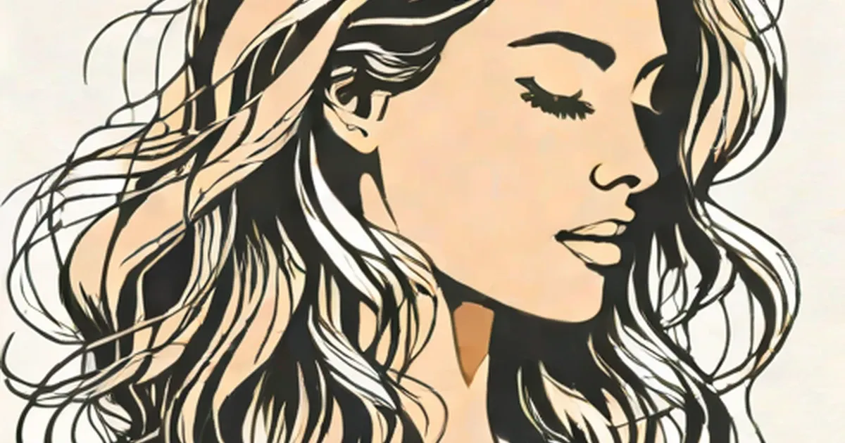 Person in profile with long, flowing wavy hair