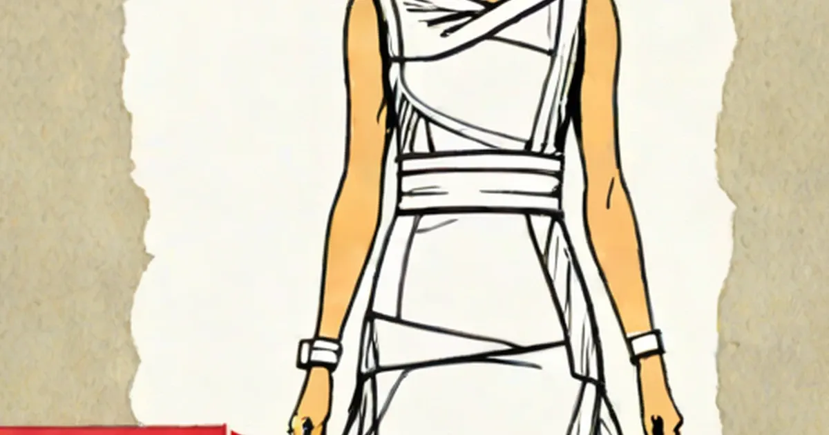 Drawing of a sleeveless dress made from horizontal duct tape strips