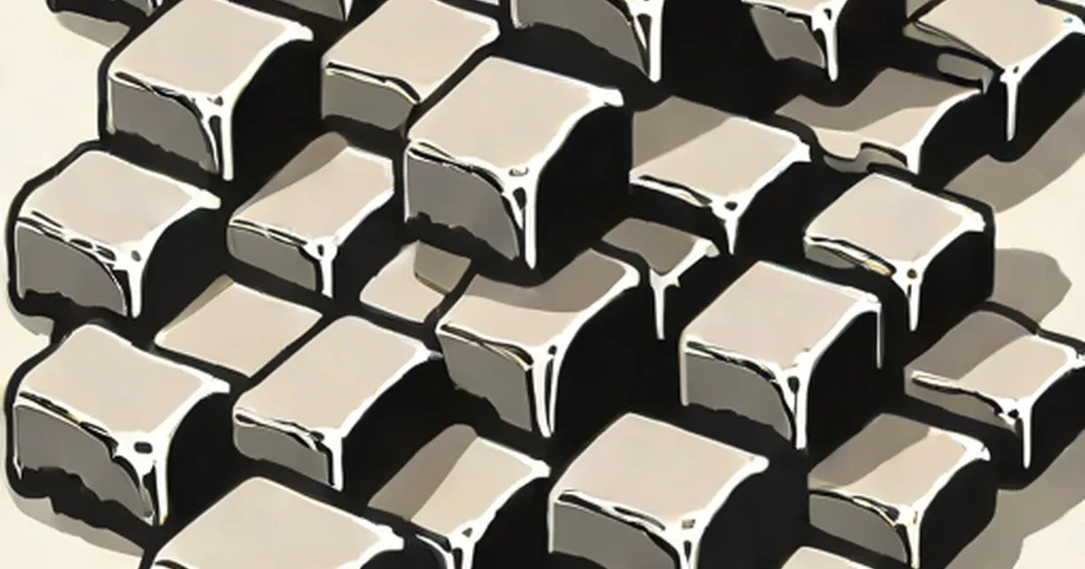 Dark charcoal briquettes arranged in rows with tan-colored tops