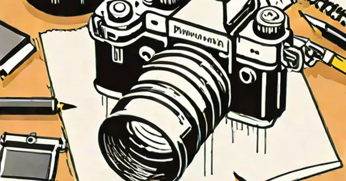 Illustrated cameras with telephoto lenses on an orange background