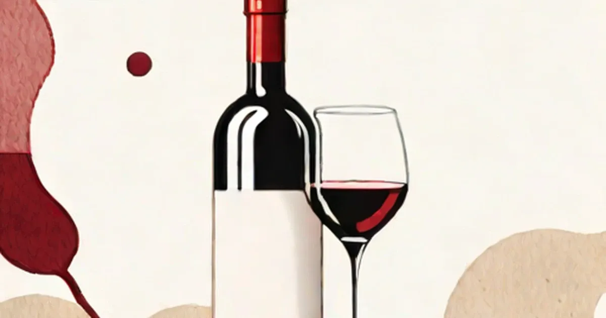 Red wine bottle with full glass beside a wine stain on the wall