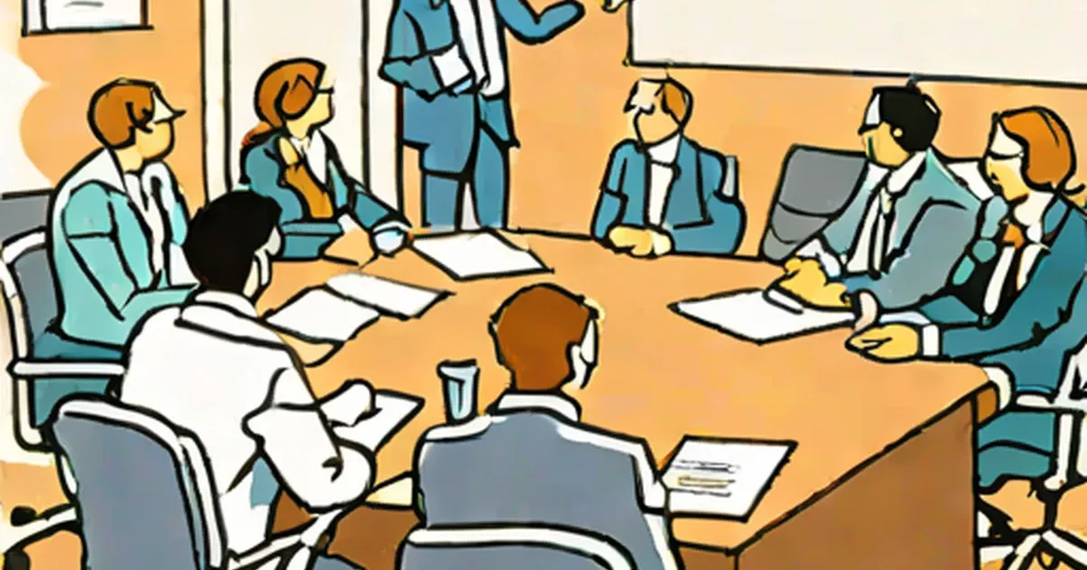 Business professionals gathered around a conference table for a meeting