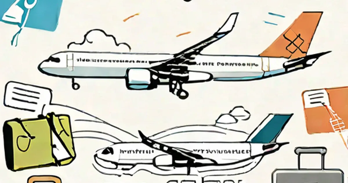 Two aircraft in intersecting flight paths surrounded by travel accessories