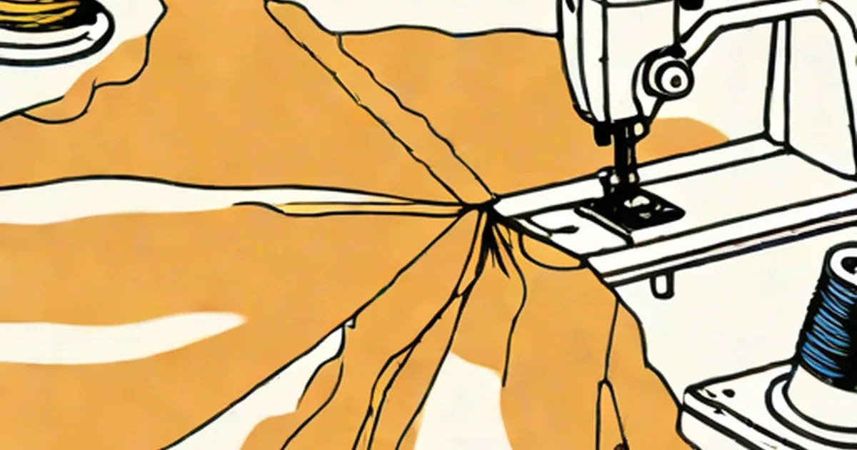 Hands guiding fabric through a sewing machine while hemming