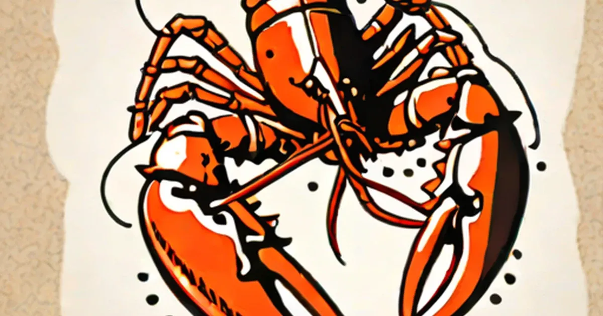 Bright orange lobster with black outlines and white highlights