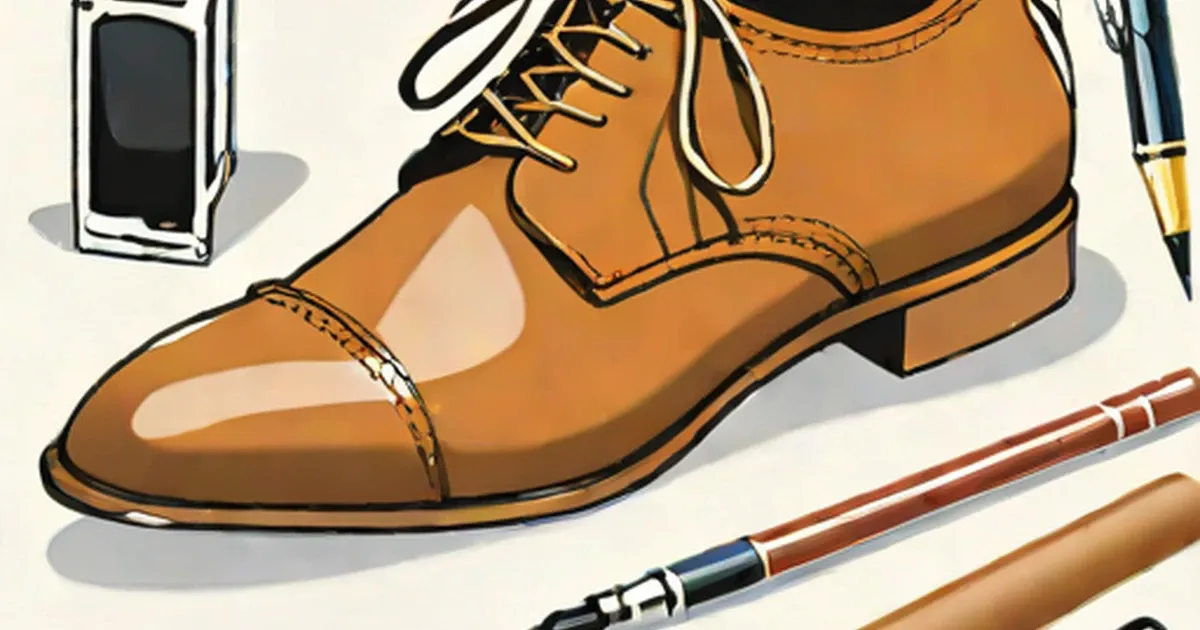 Tan leather lace-up shoe with shoe stretcher and conditioning tools nearby