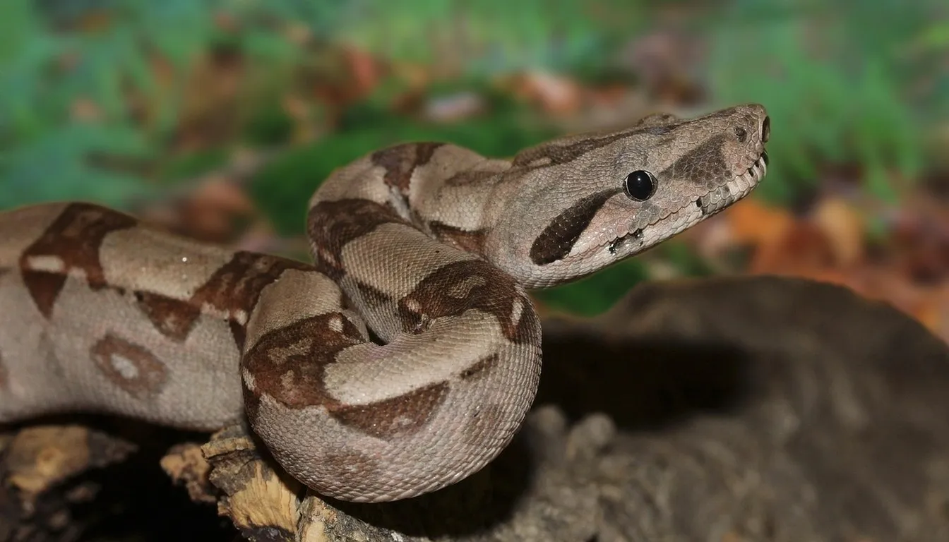 A boa constrictor raising its head, tongue flicking