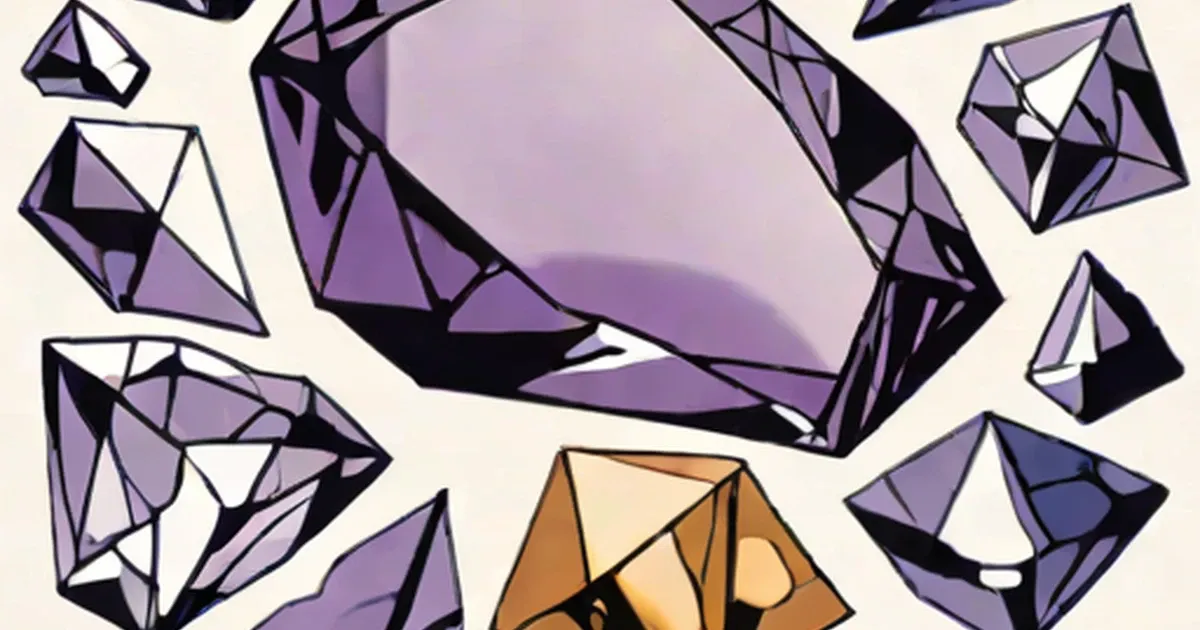 Purple amethyst and golden crystal illustrations on cream