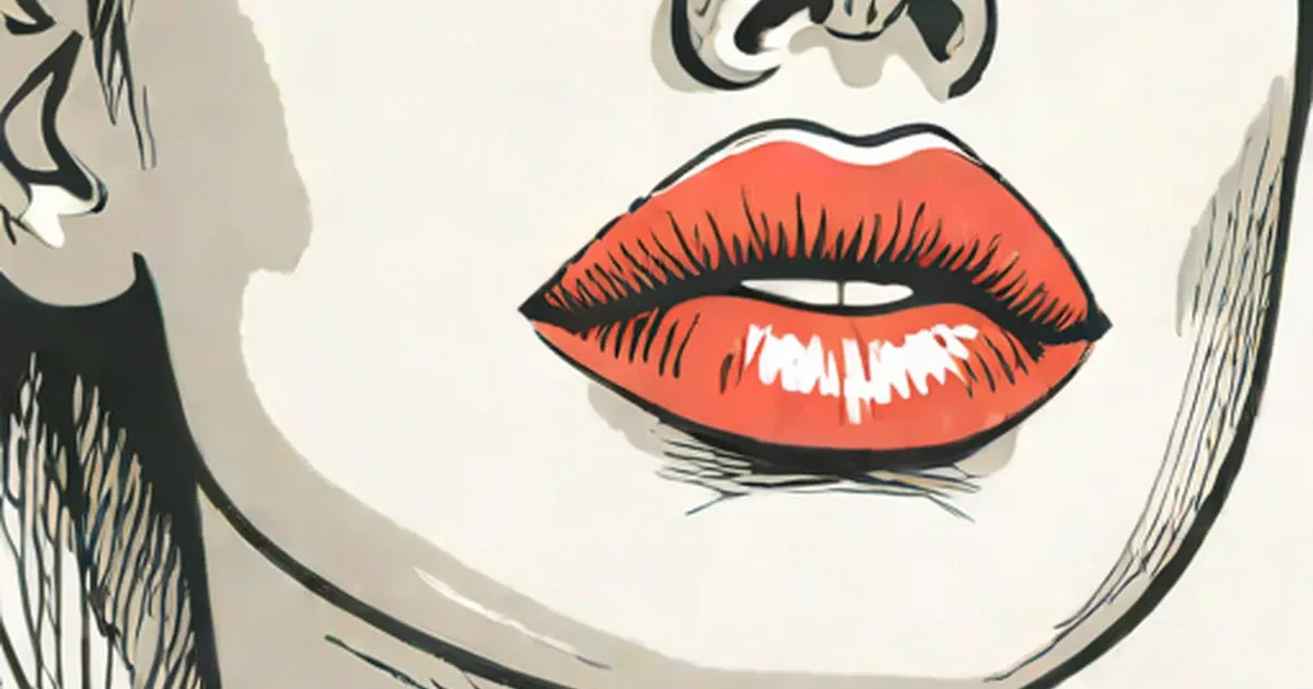 Stylized illustration of full red lips with glossy highlight
