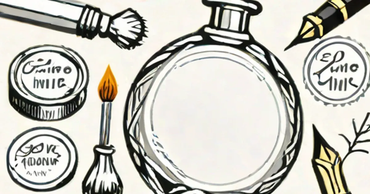 Decorative hallmarks and metalworking tools displayed with an ornate silver flask