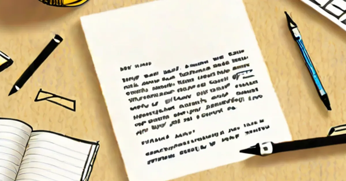 Typed letter surrounded by writing pens on a wooden desk