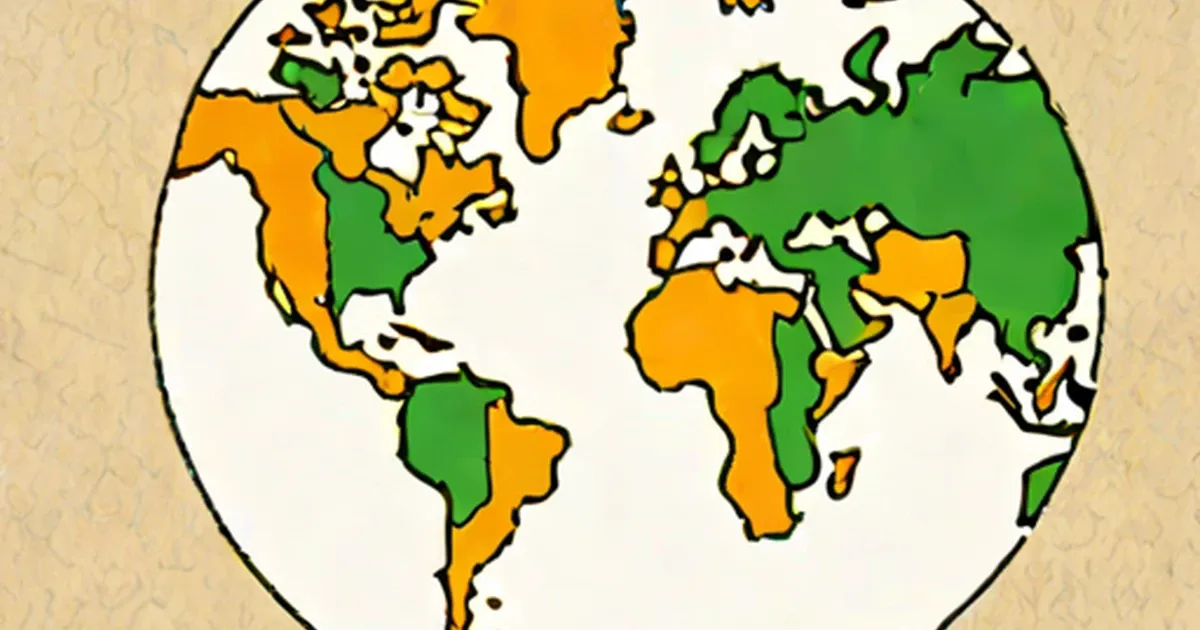 Cartoon world map with continents in green and orange