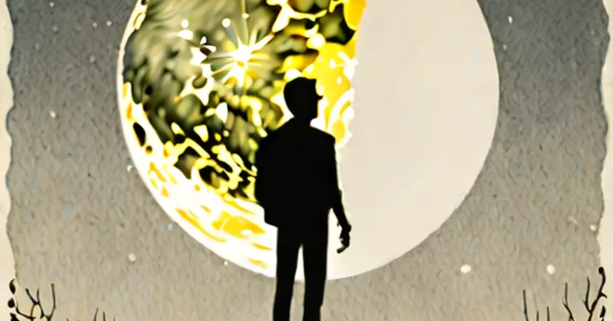 Person silhouetted against a large full moon glowing in a dark sky