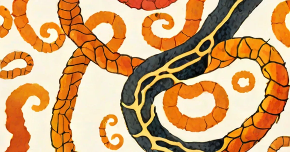 Stylized segmented orange and dark parasitic worms