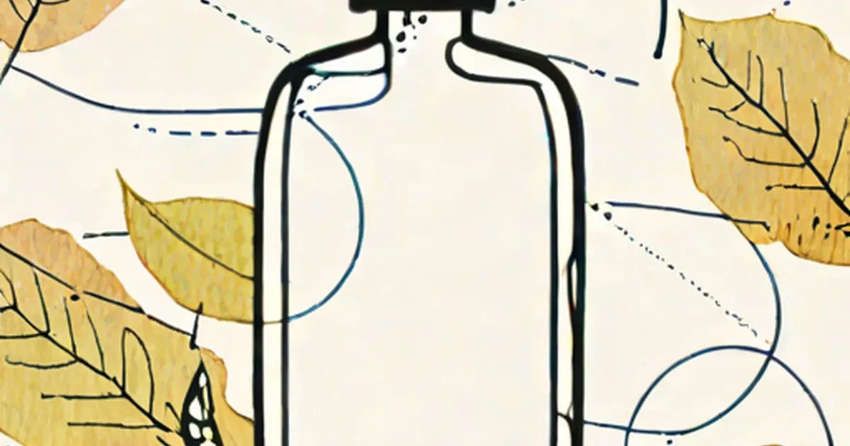 Hydrogen peroxide bottle with black cap surrounded by golden leaves