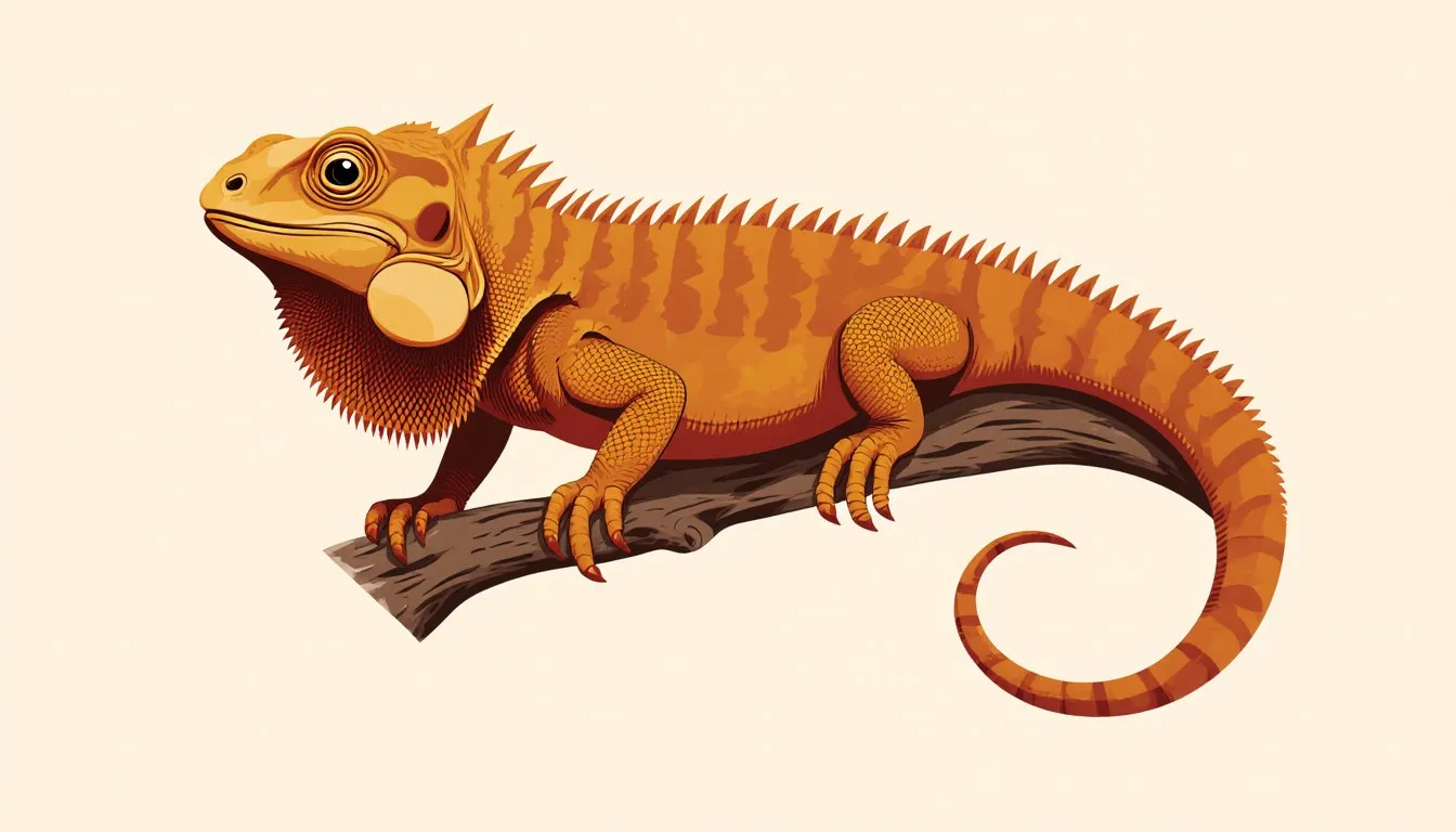 Illustration of a green iguana perched on a branch, showing its dorsal spines, dewlap, and long tail
