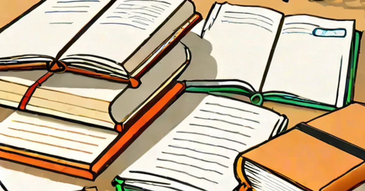 Stack of school textbooks with colored ribbon bookmarks