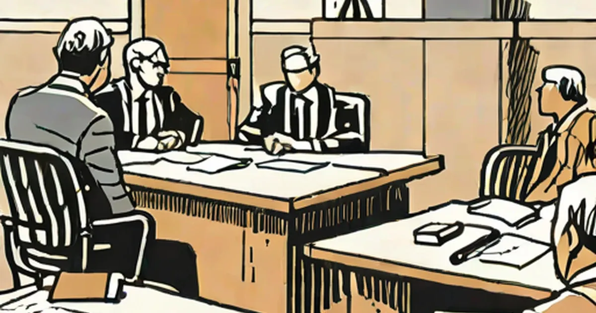 Officials in suits seated at desks during a formal inquiry