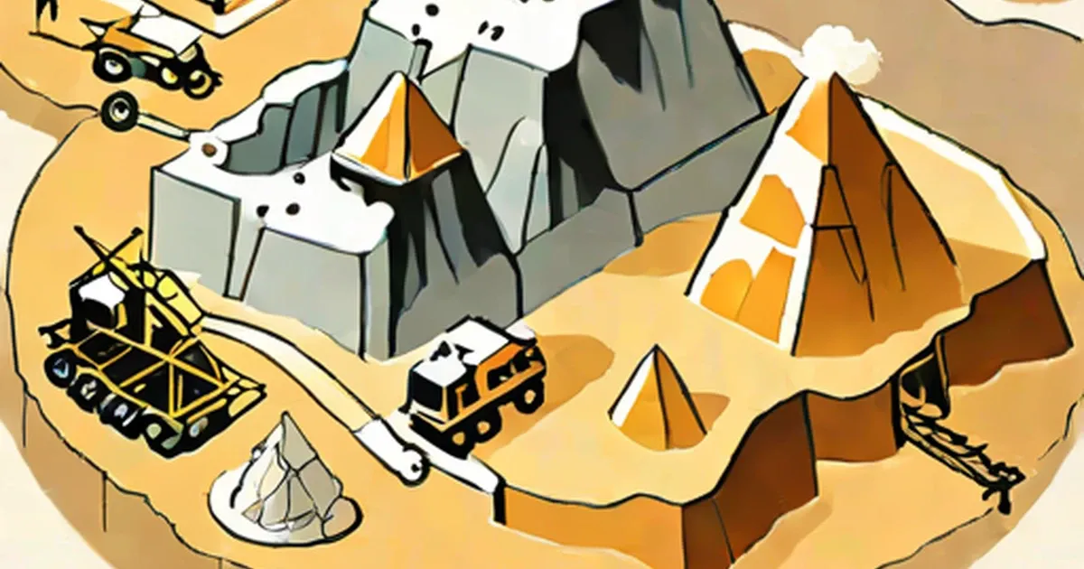 Illustration of the Mir Diamond Mine showing its massive open-pit excavation with mining equipment