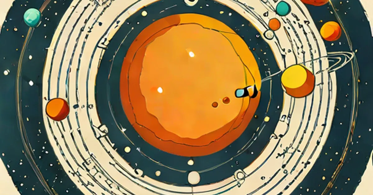 The Sun surrounded by planets arranged in orbital paths