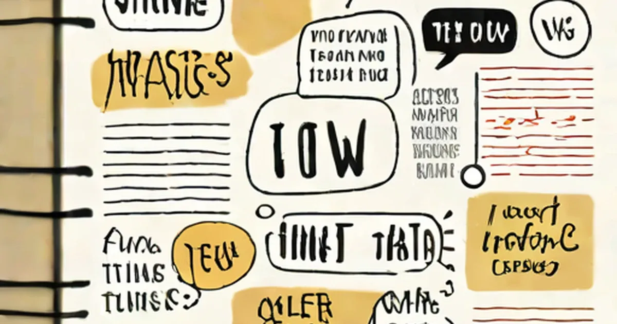 Vocabulary words including ‘erudite’, ‘quell’, and ‘hiatus’ written in speech bubbles on a notebook page