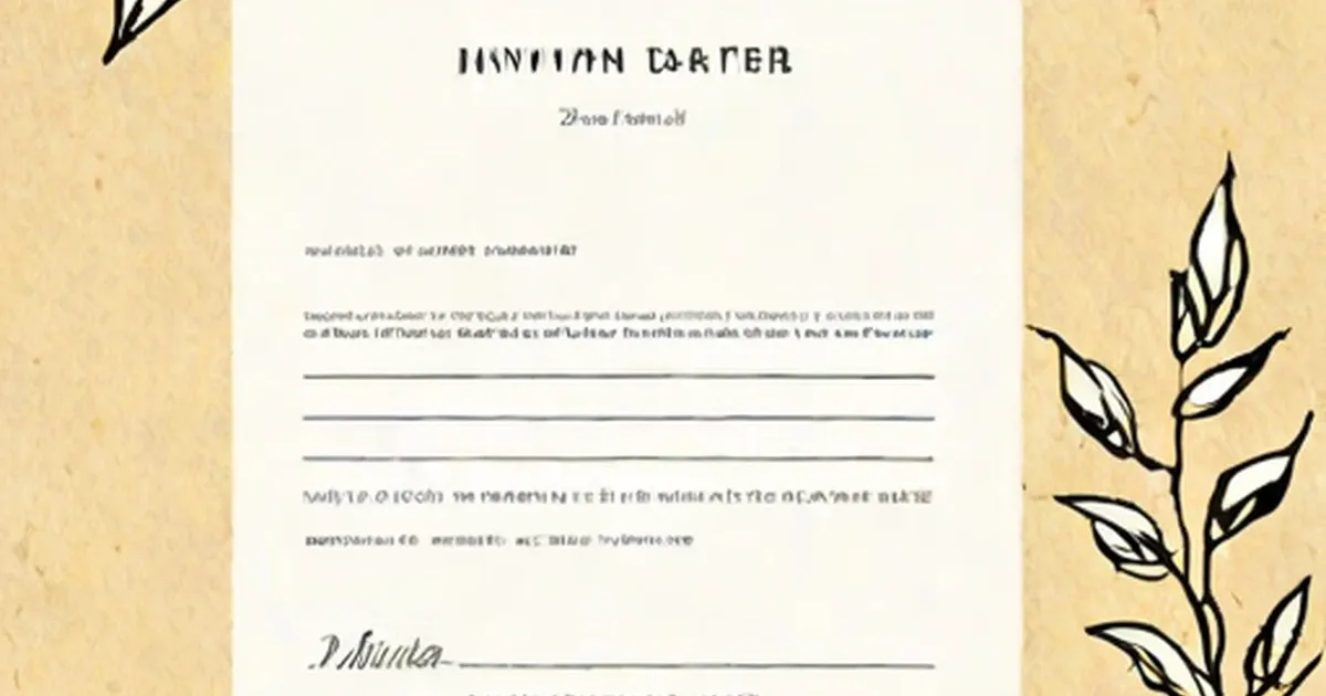Formal invitation letter template on aged cream paper with leaf decorations