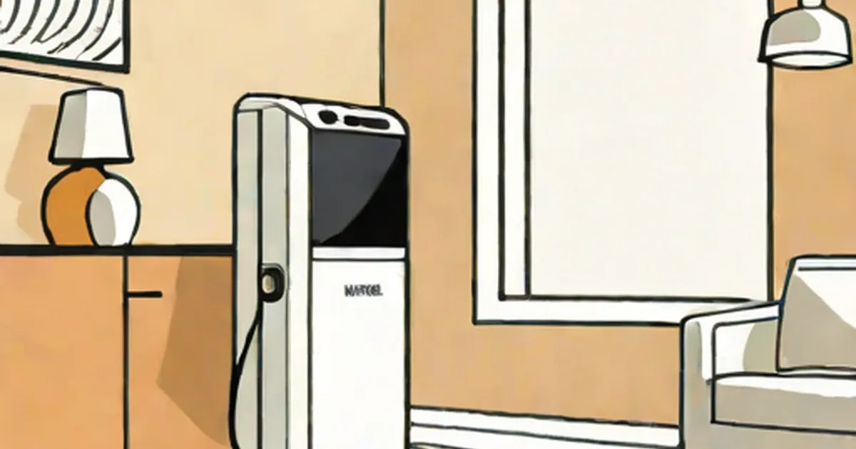 Black and white air purifier standing in a living room