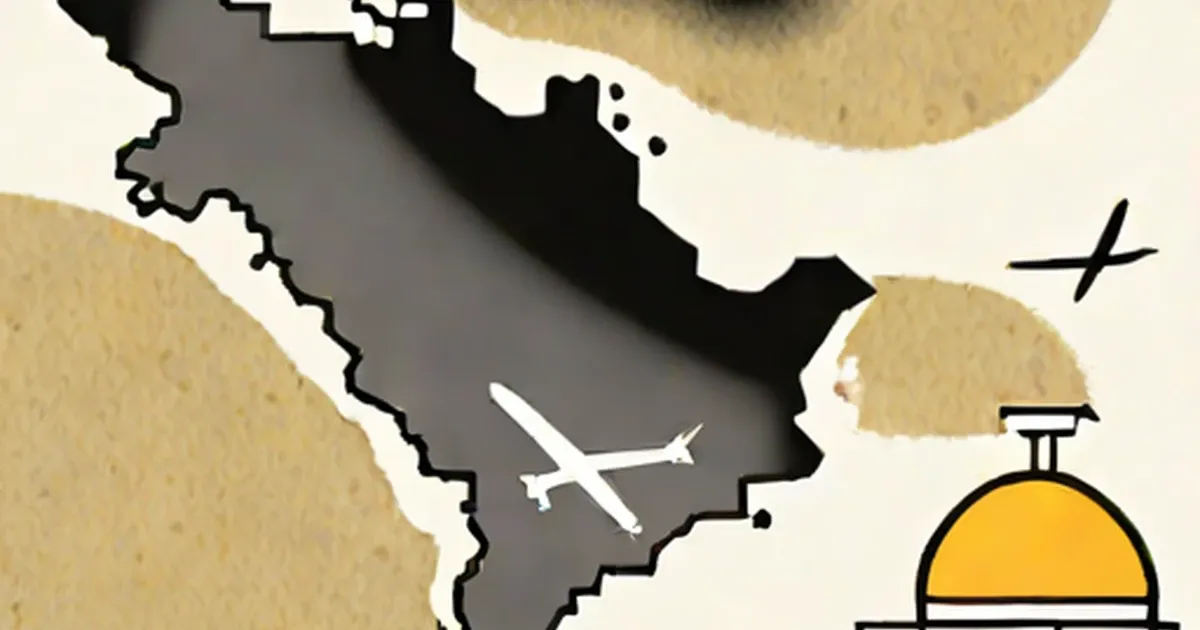 Iran map with airplane and nuclear bomb illustration