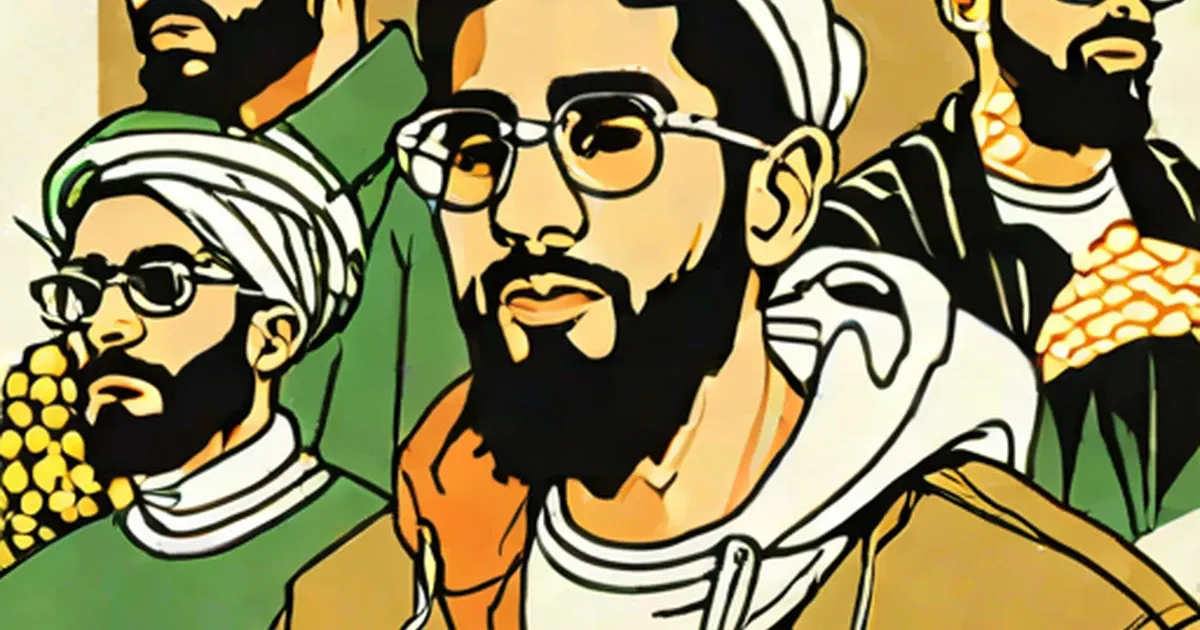 Illustrated men wearing green headwraps in pop art style
