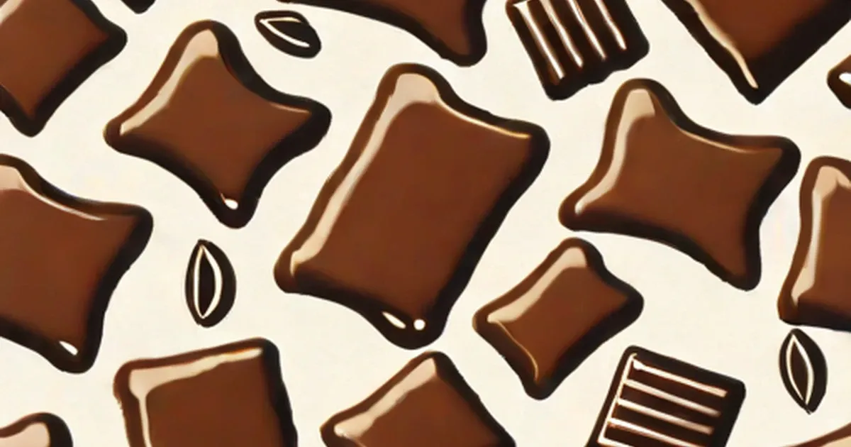 Assorted chocolate pieces and cocoa beans scattered on a light background