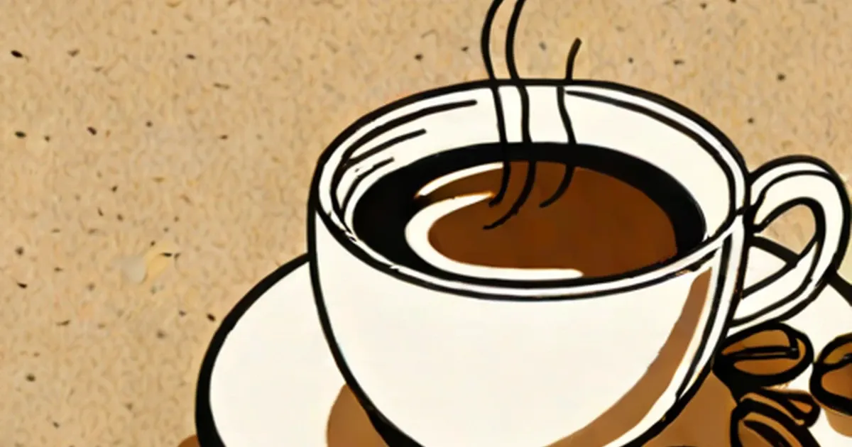 Illustration of a steaming coffee cup with coffee beans