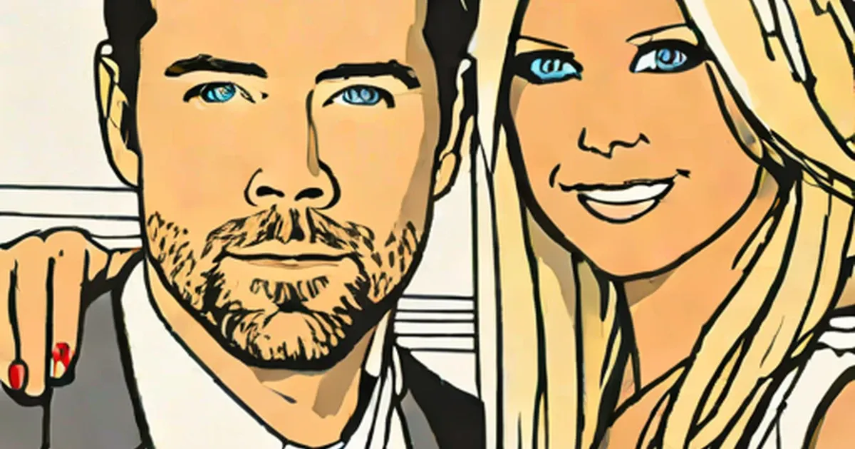 Illustrated portrait of bearded man and blonde woman