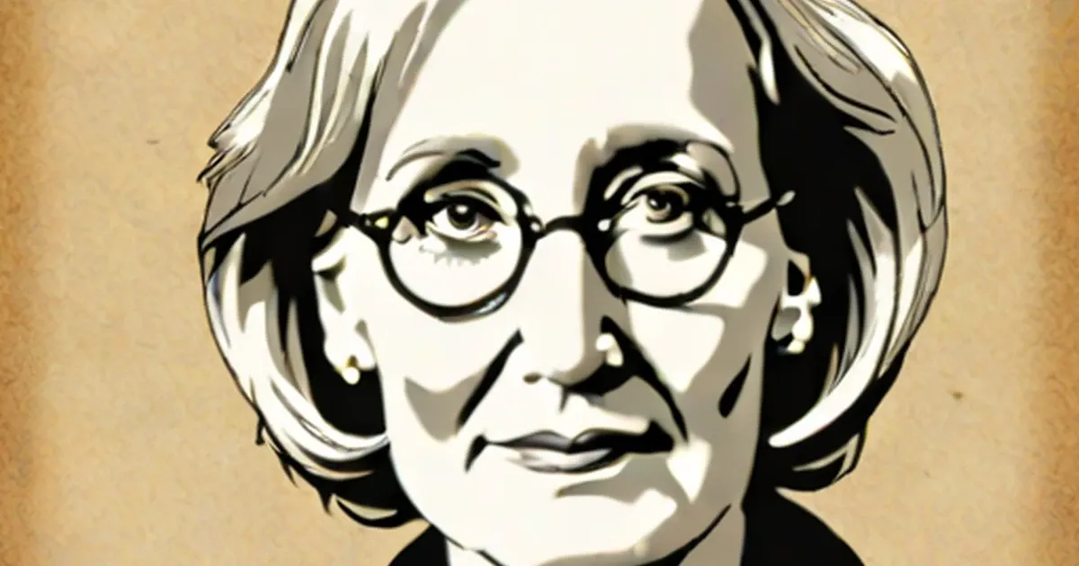 Stylized illustration of J.K. Rowling wearing round glasses