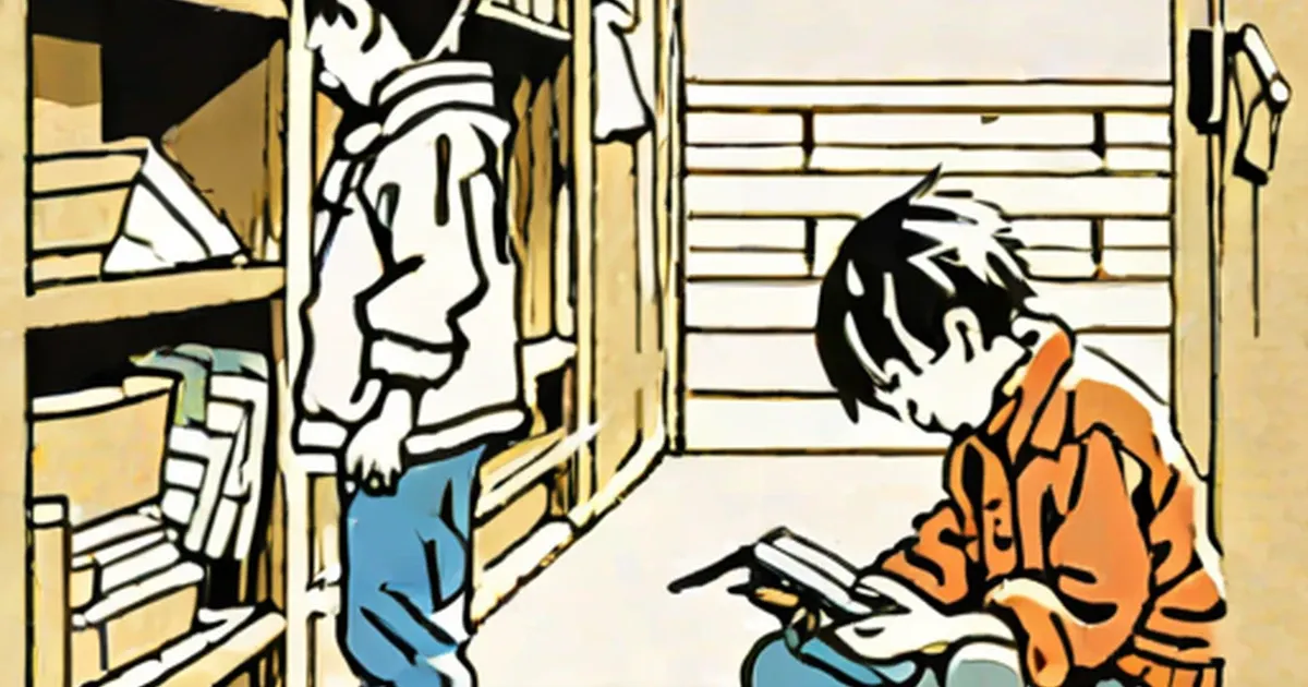 Drawing of an adult and child in a doorway