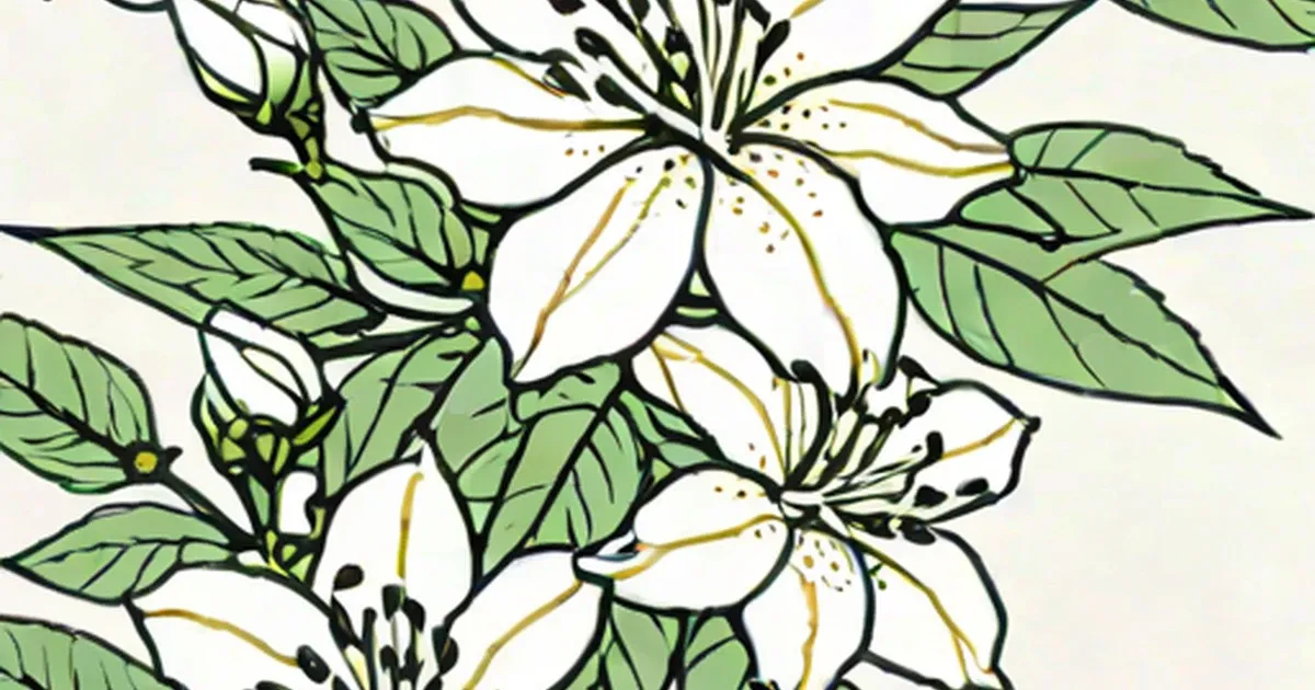 Stylized white jasmine flowers with golden stamens and green foliage