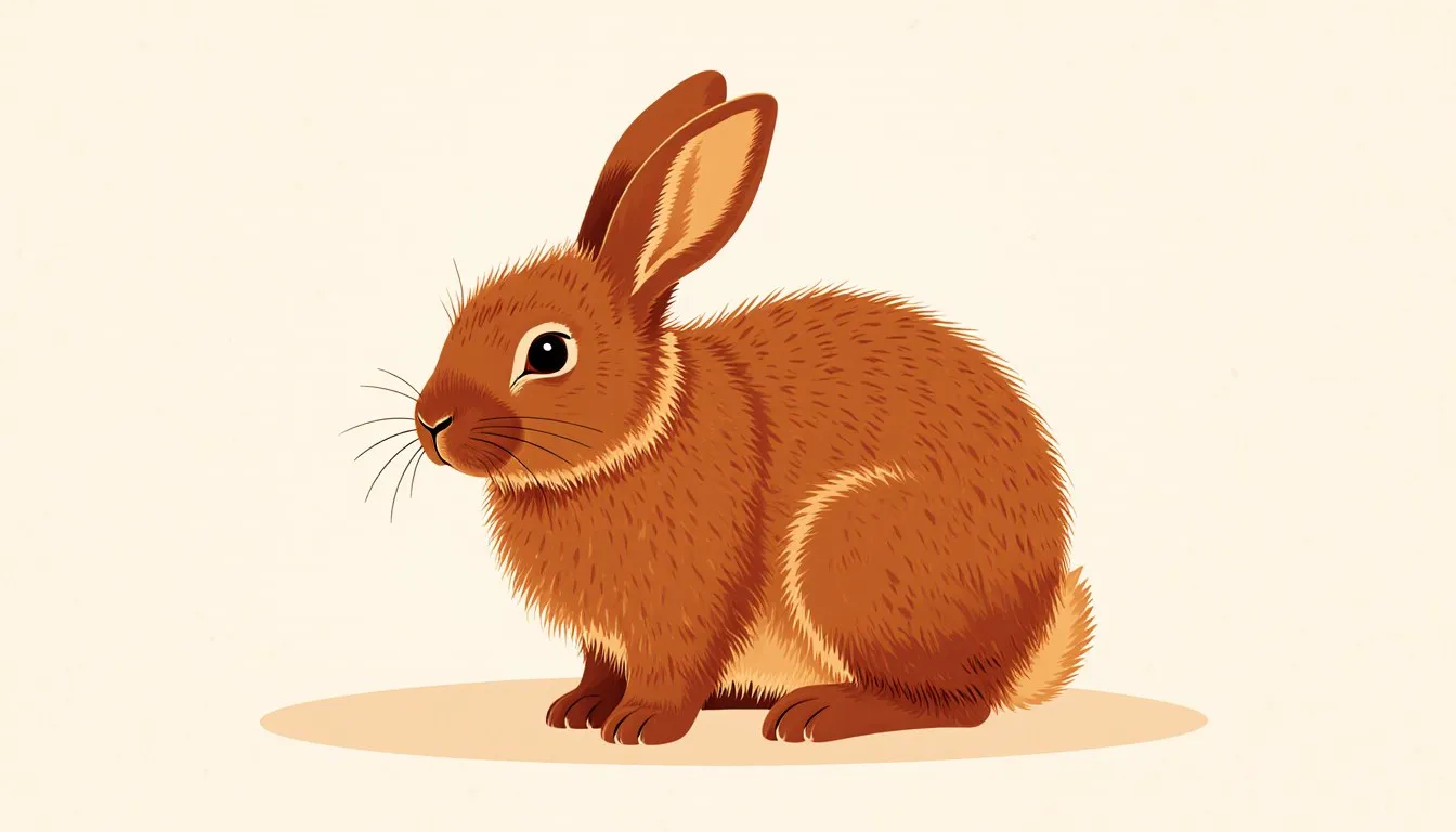 Illustration of a small Jersey Wooly rabbit with dense wool-like fur and upright ears