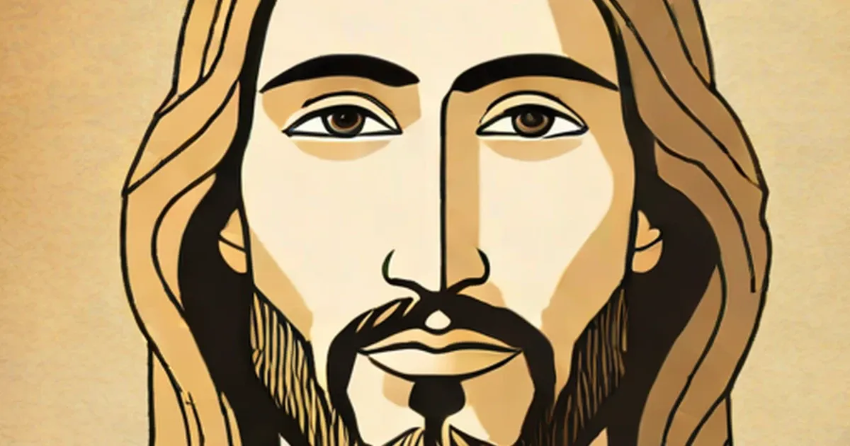 Minimalist line portrait of Jesus with long hair, beard, and serene expression