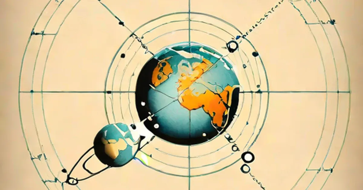 Planets in elliptical orbits around a central sun with orbital reference grid