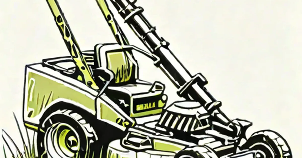Lawnmower equipped with assault rifles