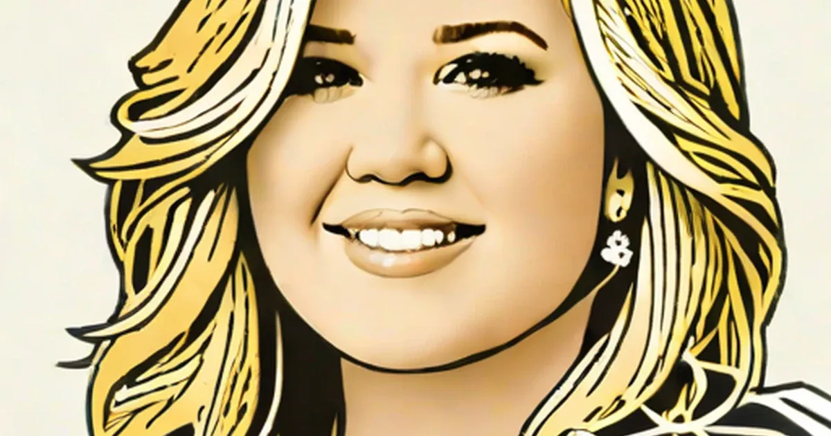 Illustrated portrait of Kelly Clarkson smiling with blonde hair